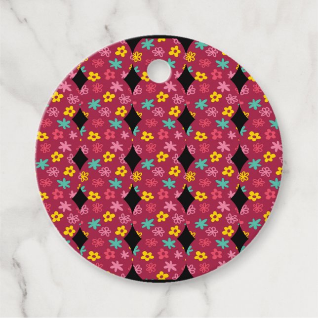 Étiquettes Cadeau Diamants Floraux Ronds (Devant)
