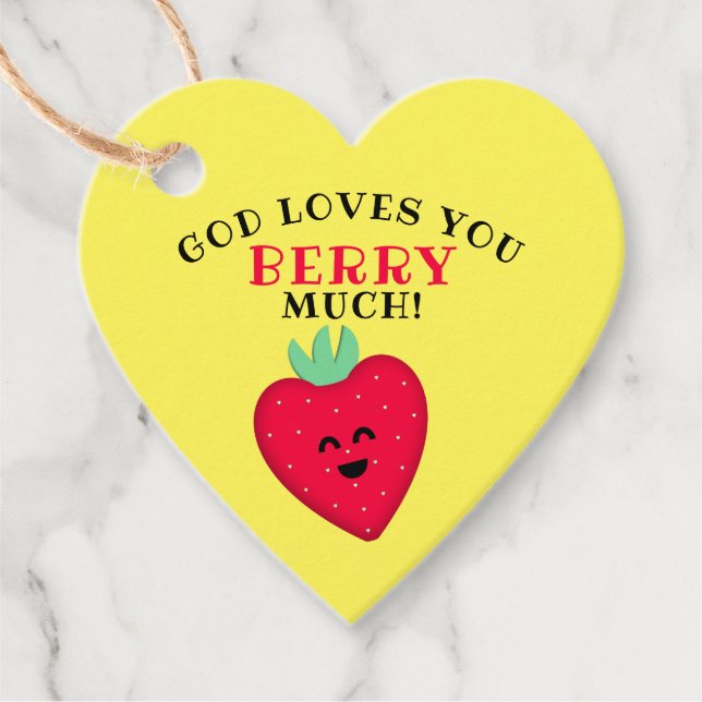 Étiquettes Cadeau Dieu t'aime Berry Beaucoup de fraises Coeur (Devant)