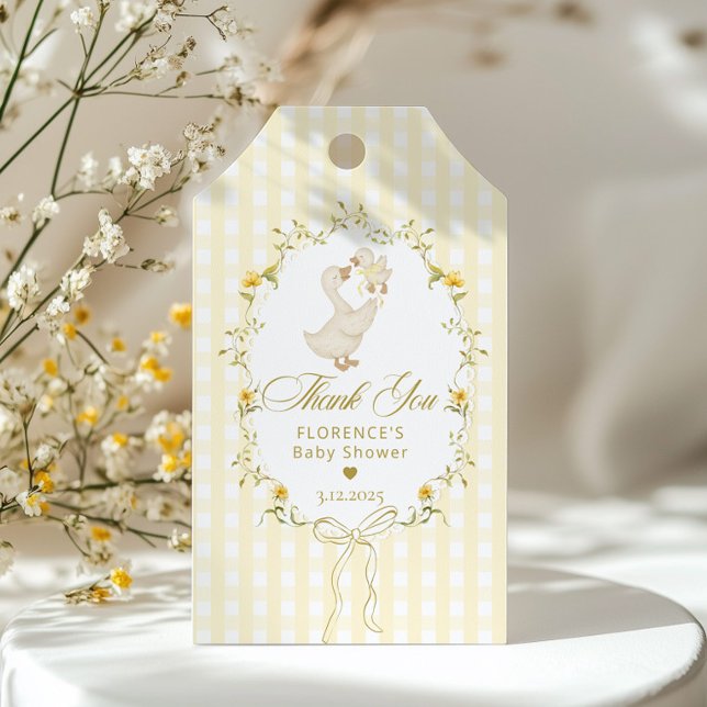 Étiquettes-cadeau Dinde Bow Gingham Baby Shower Merci (Créateur téléchargé)