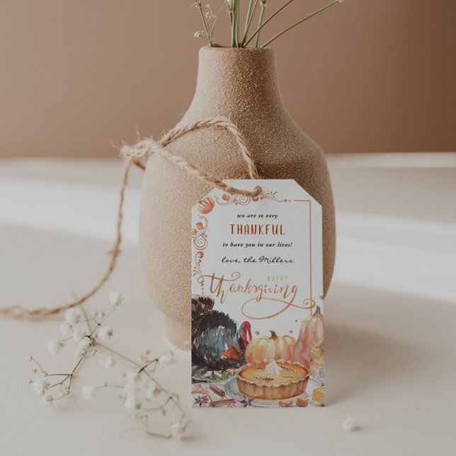 Étiquettes-cadeau Dinde de Thanksgiving d'automne à l'aquarelle mode (Créateur téléchargé)