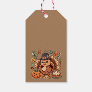 Étiquettes-cadeau Dinde de Thanksgiving de dessin animé mignon et ci