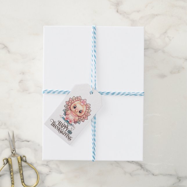 Étiquettes-cadeau Dinde de Thanksgiving mignonne (Avec de laficelle)