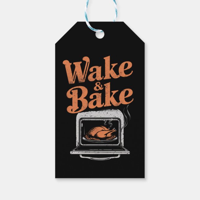 Étiquettes-cadeau Dîner de dinde Wake Bake drôle de Thanksgiving  (Dos)
