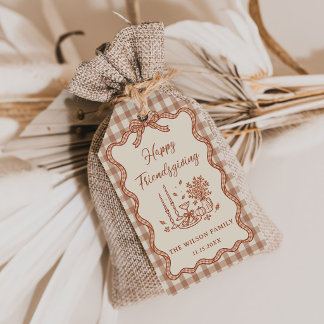 Étiquettes-cadeau Dîner de Friendsgiving à carreaux Gingham