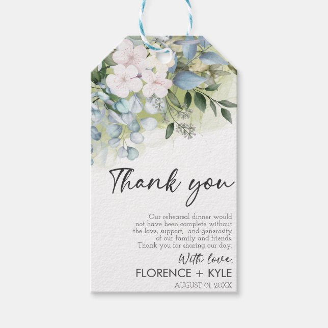 Étiquettes-cadeau Dîner de répétition Eucalyptus Elégant Dusty (Devant)