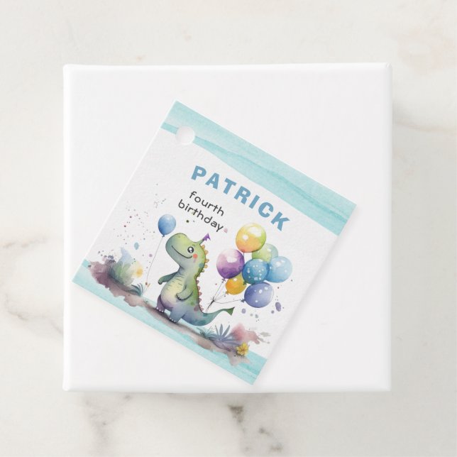 Étiquettes Cadeau Dino Party Watercolor Boy Blue Anniversaire (En situation)