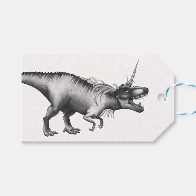 Étiquettes-cadeau Dinocorn Silver | Imaginaire Dinosaure à cornes de (Devant (Horizontal))