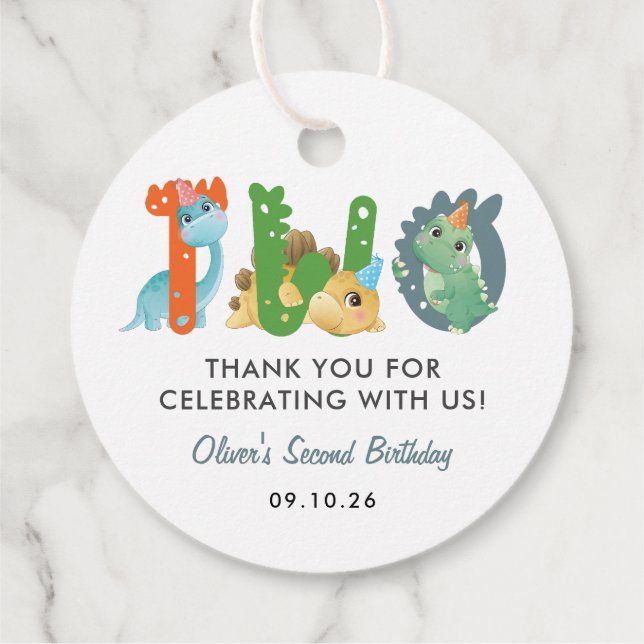 Étiquettes Cadeau Dinosaur 2e anniversaire Merci (Dos)