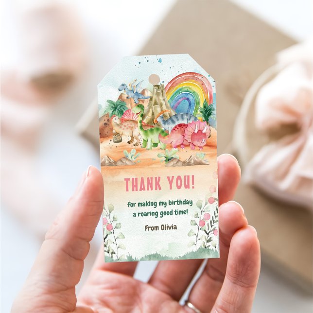 Étiquettes-cadeau Dinosaur Fille 1er anniversaire (Créateur téléchargé)