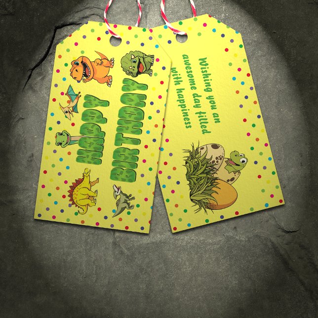 Étiquettes-cadeau Dinosaur Jurassic Caricature Préhistorique Anniver (Créateur téléchargé)