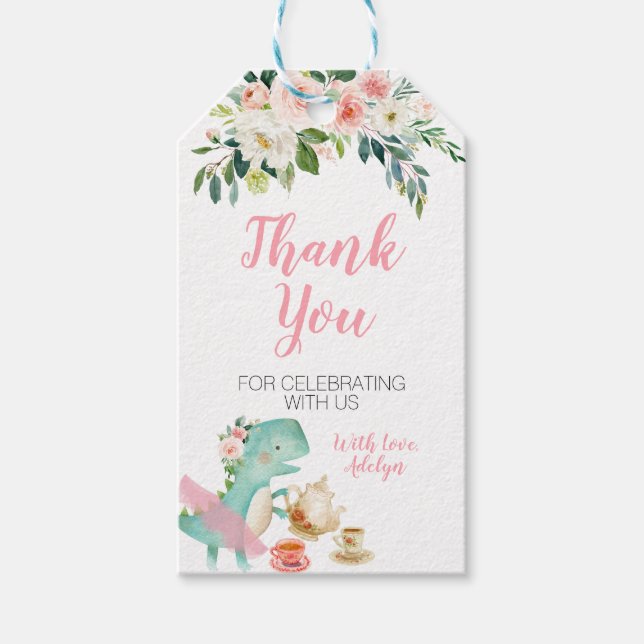 Étiquettes-cadeau Dinosaur Tea Party Baby shower d'anniversaire (Devant)