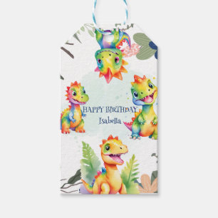 Étiquettes-cadeau Dinosaure Arc-en-ciel floral mignon Bonne fête d'a