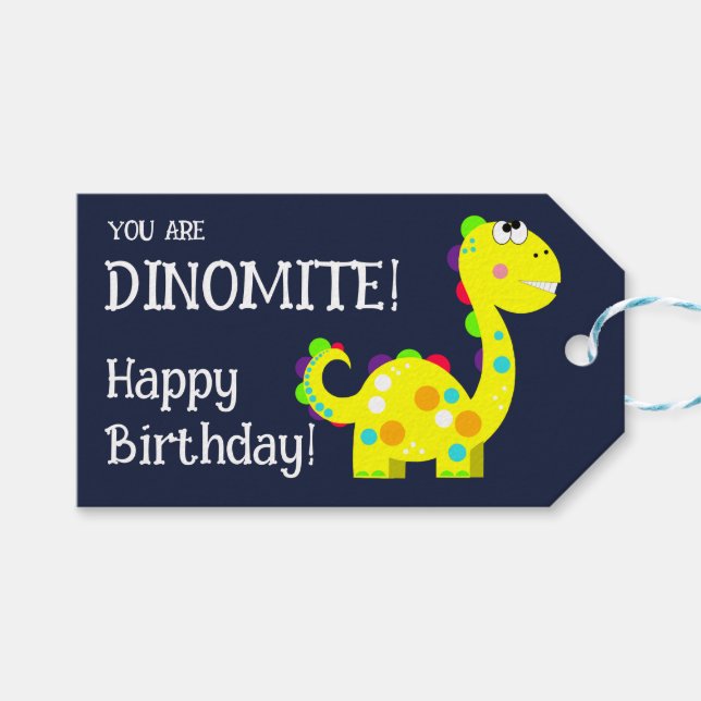 Étiquettes-cadeau Dinosaure coloré Joyeux anniversaire (Devant (Horizontal))