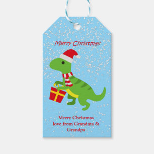 Étiquettes-cadeau Dinosaure mignonne festive TRex Blue Kids