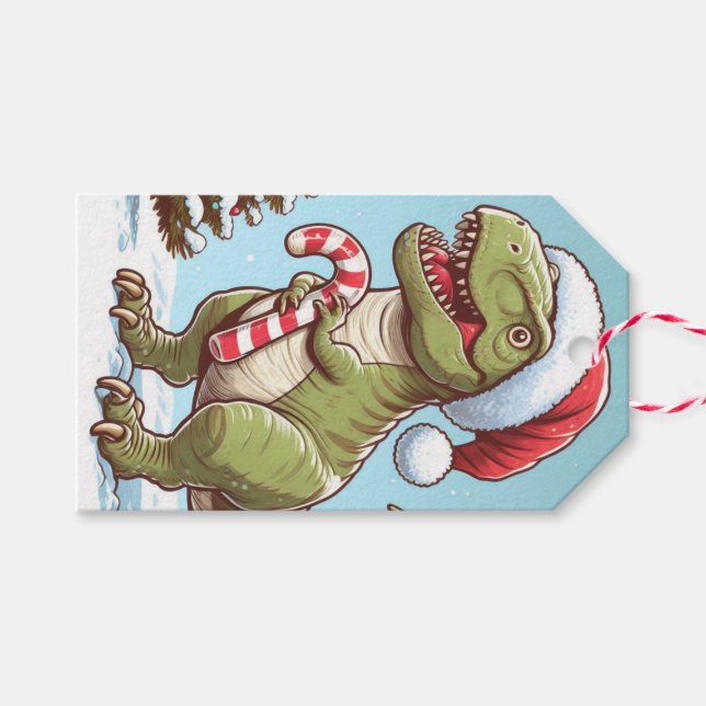 Étiquettes-cadeau Dinosaure sucre de canne de Noël mignon (Devant (Horizontal))