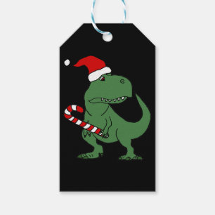Étiquettes-cadeau Dinosaure T-rex mignon à Santa Hat