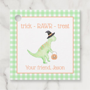 Étiquettes Cadeau Dinosaure Treat Rawr Vert Orange Halloween Enfants