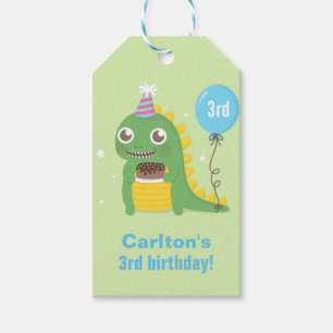 Étiquettes-cadeau Dinosaure Vert Cute Fête d'Anniversaire