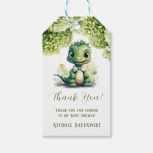 Étiquettes-cadeau Dinosaure vert Merci neutre floral