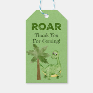 Étiquettes-cadeau Dinosaure vert moderne garçon Merci d'anniversaire