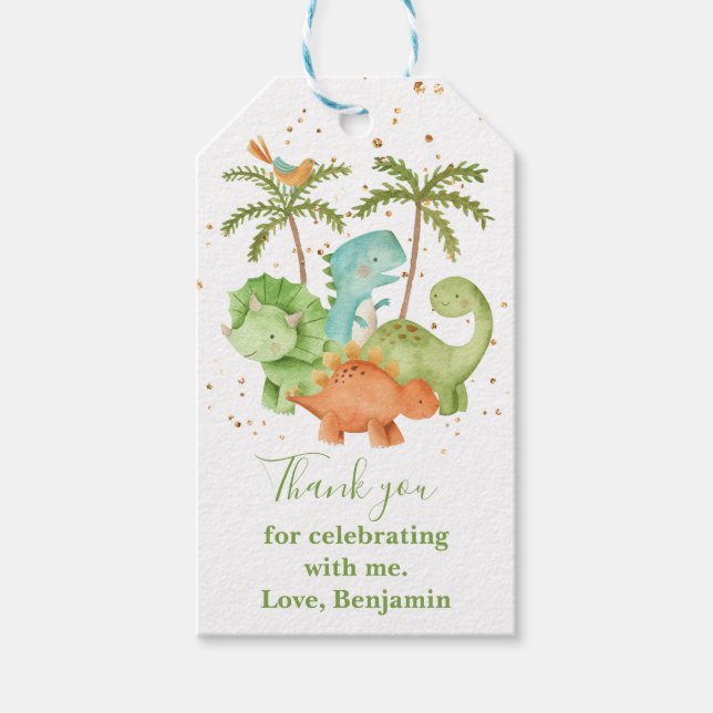 Étiquettes-cadeau Dinosaures Baby shower I Anniversaire (Devant)
