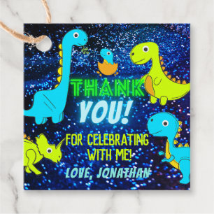 Étiquettes Cadeau Dinosaures colorés de mignonne Neon Merci de la fê