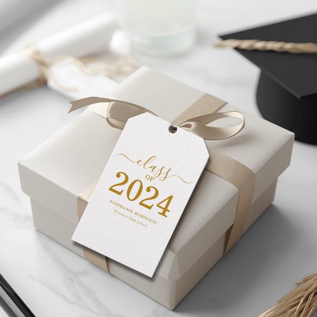 Étiquettes-cadeau Diplômé de la promotion 2024 écriture dorée  (Créateur téléchargé)