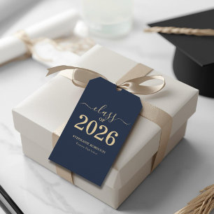 Étiquettes-cadeau Diplômé de la promotion 2026 Bleu marine écriture