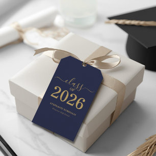 Étiquettes-cadeau Diplômé de la promotion 2026 Bleu marine Or Script