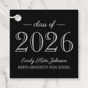 Étiquettes Cadeau Diplôme Élégant Argent Noir Promotion 2026