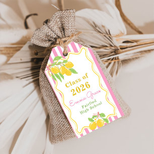 Étiquettes-cadeau Diplômé Frais Rayures Rose Citron Remise des diplô