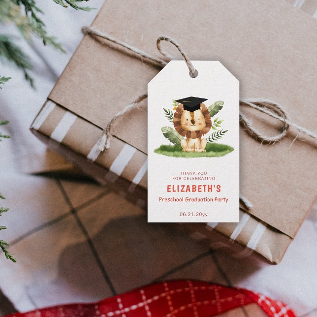 Étiquettes-cadeau Diplôme préscolaire animal (Animal Lion Preschool Graduation Gift Tags)