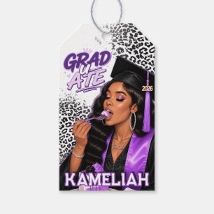 Étiquettes-cadeau Diplômée U A Mangé Femme Noire Gâteau Violet Remis