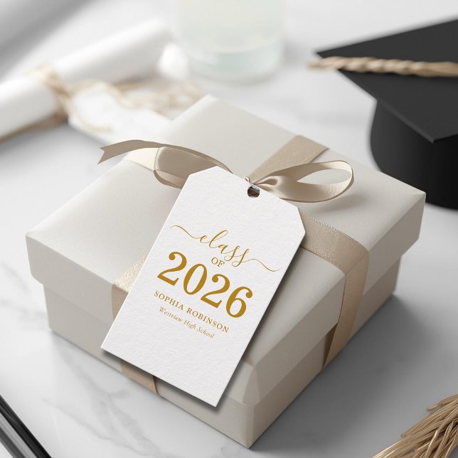 Étiquettes-cadeau Diplômés de 2026 écriture dorée graduation  (Créateur téléchargé)