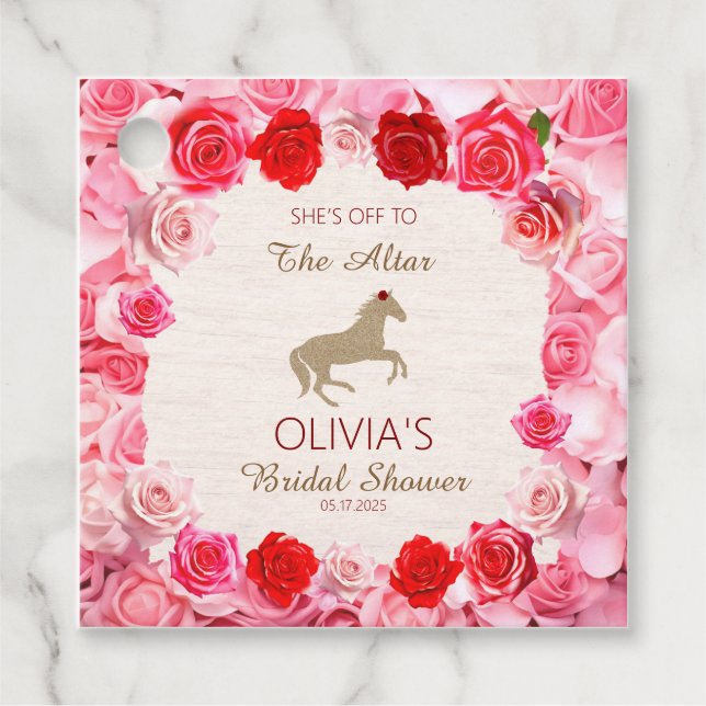 Étiquettes Cadeau Direction l'autel Fête de fiançailles aux roses ro (Devant)