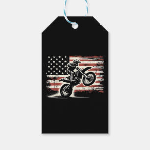 Étiquettes-cadeau Dirt Bike American Flag Motocross Biker Vintage US