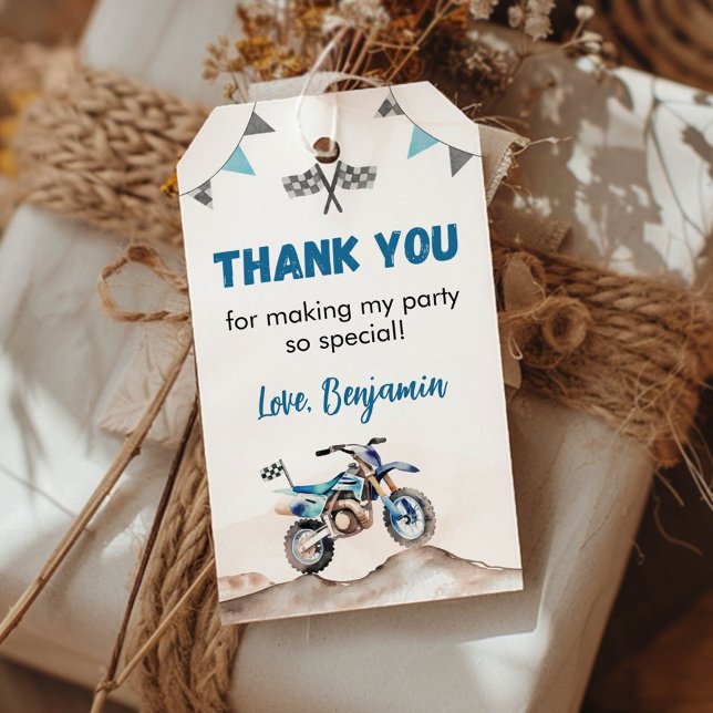 Étiquettes-cadeau Dirt Bike Birthday Party Thank You (Créateur téléchargé)