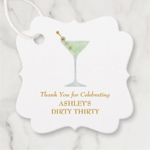 Étiquettes Cadeau Dirty Thirty Martini Cocktail, fête du 30e anniver