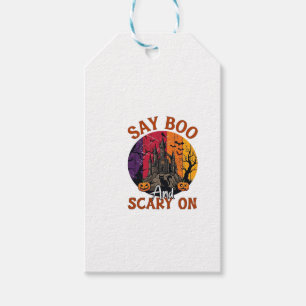 Étiquettes-cadeau Dis Boo Halloween effrayant Maison hantée Chat noi