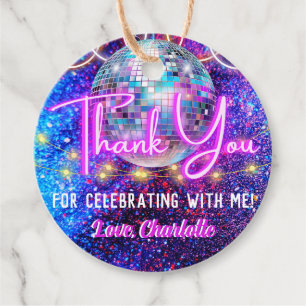 Étiquettes Cadeau Disco Ball brillant Neon rose rose brillant Merci