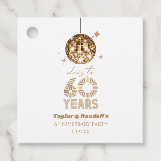 Étiquettes Cadeau Disco Cheers 60 Anniversaire Mariage Fête (Devant)