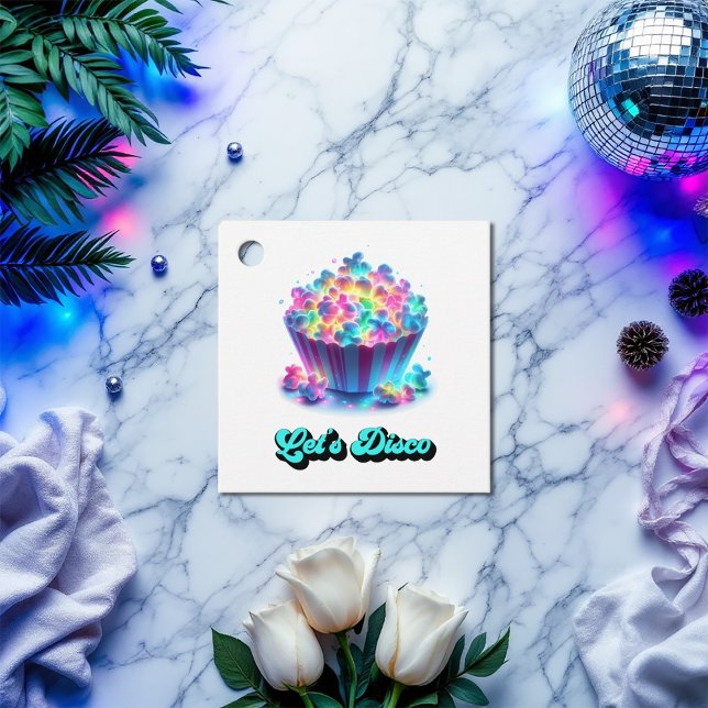 Étiquettes Cadeau Disco Neon Popcorn fête d'anniversaire (Let’s Disco Neon Popcorn Birthday Party Favor Tags)