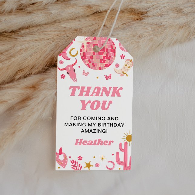 Étiquettes-cadeau Disco Space Pink Cowgirl Anniversaire Merci Favori (Créateur téléchargé)