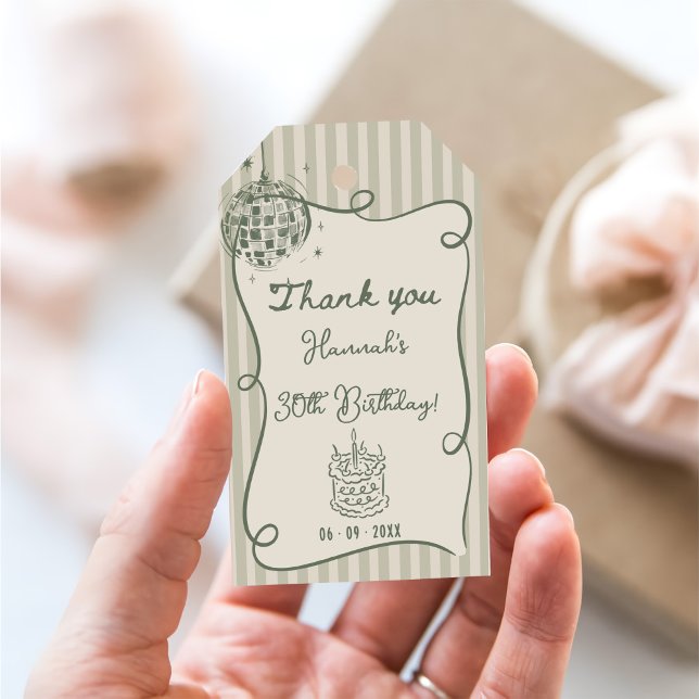 Étiquettes-cadeau Disco Whimsical Hand Drawn Funky 30e anniversaire (Créateur téléchargé)