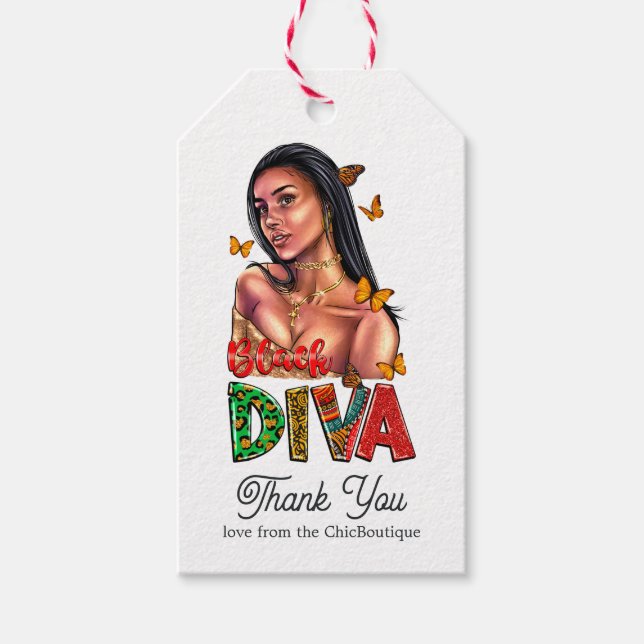 Étiquettes-cadeau Diva afro-américaine chic (Devant)
