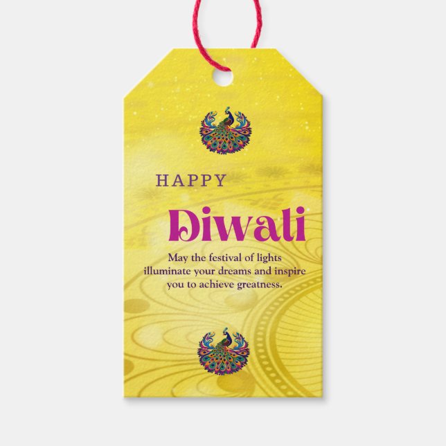 Étiquettes-cadeau Diwali Jaune Mandala Lampe Peacock Personnalisé (Devant)
