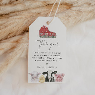 Étiquettes-cadeau DIXIE Country Red Grange Baby shower animal de fer