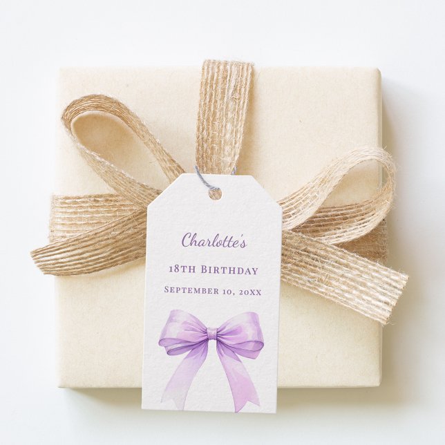 Étiquettes-cadeau DIY nœud lavande pour anniversaire écrit à la main (Créateur téléchargé)