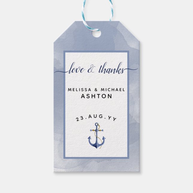 Étiquettes-cadeau #do-it-yourself #Mariage #Aquarelle marine #Ancre  (Devant)