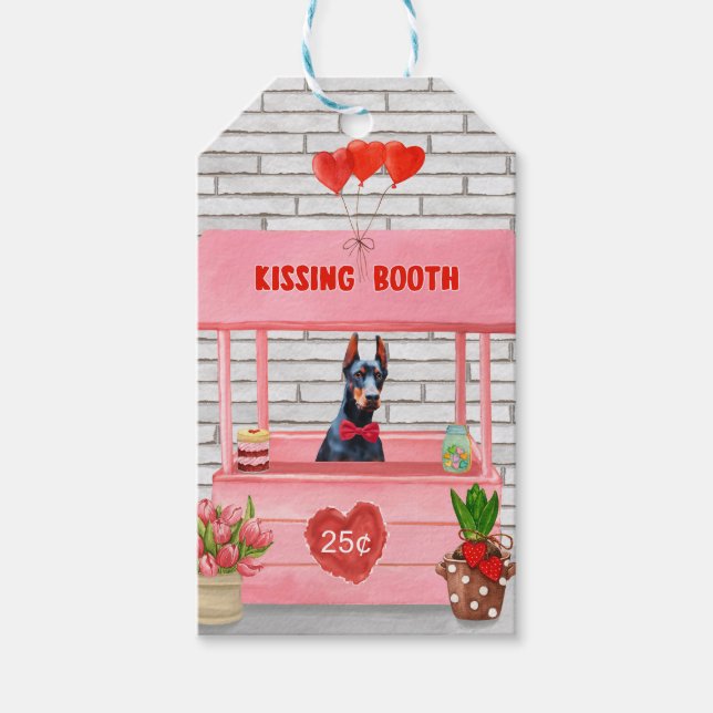 Étiquettes-cadeau Doberman Chien Valentine's Day Kissing Booth (Devant)